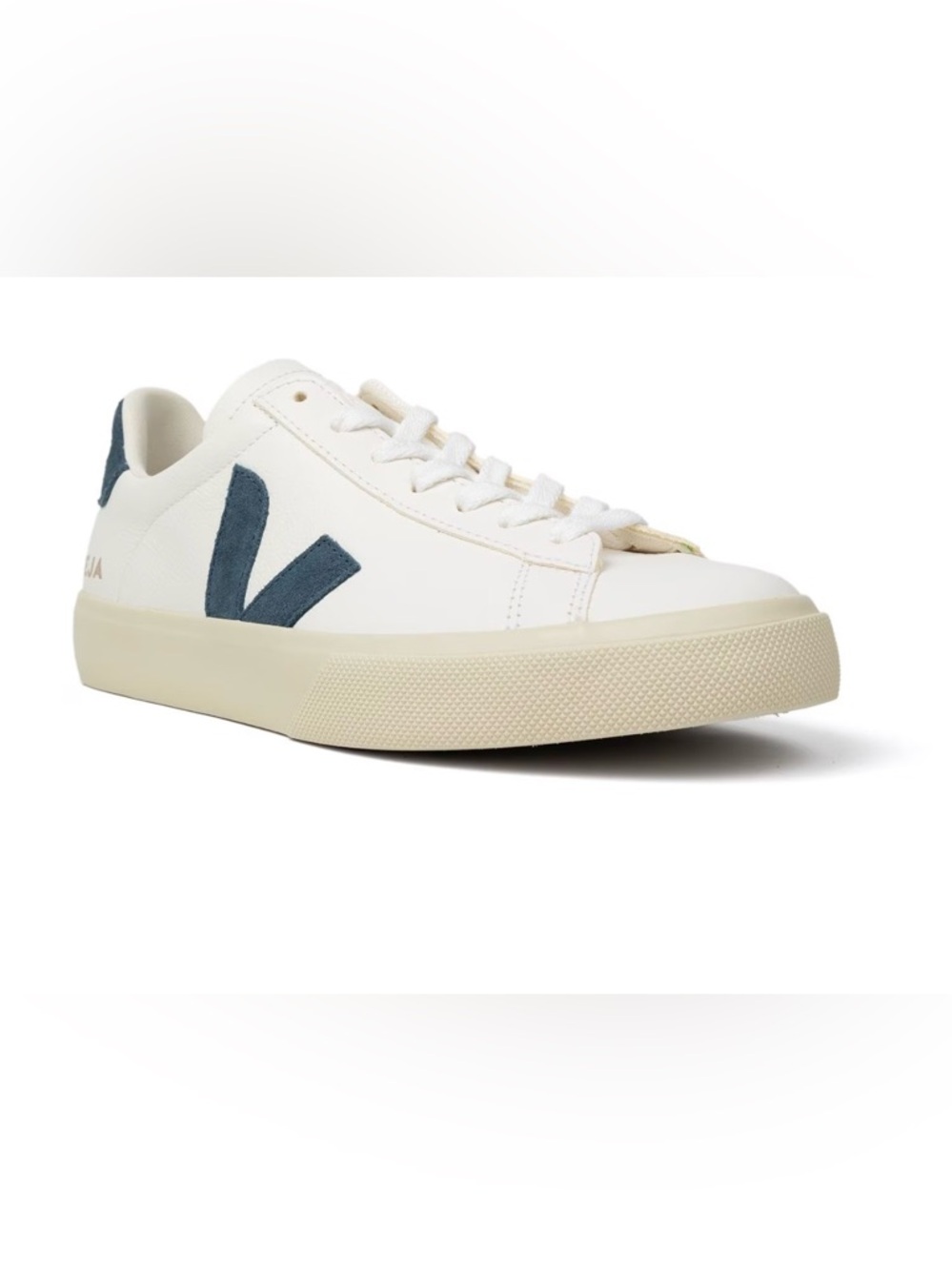 Veja Campo White Leather Low-Top Sneakers with Gray/Blue 'V' Accent Size:9 - Picture 2 of 11